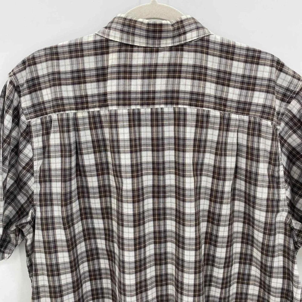 The North Face Button Front Camp Shirt Mens XL White Gray Plaid Cotton Blend